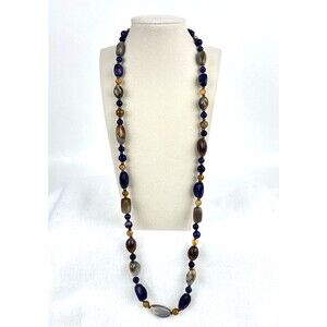 Vintage Beggar beads Necklace Polished Natural Gemstones Earthy Bohemian  14.5 L